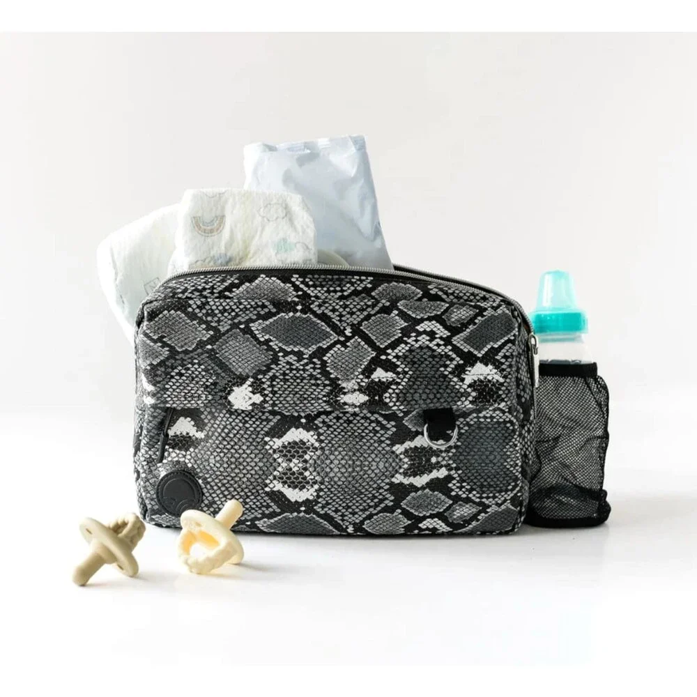 Tushbaby The Pack Diaper Bag Python Print Crossbody Fanny Waist Bag Pockets NWT